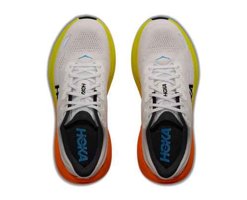 HOKA Men's Bondi 9 - WHITE / NEON TANGERINE (Wide)