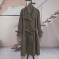 Women Double Breasted Long Trench Coat, Lapel Collar Belted Midi Wind Coat