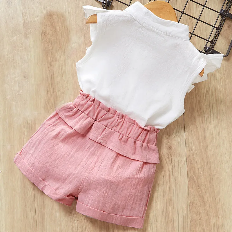 مجموعة اروين arwen&ajh group  Girls' Suit  Summer Korean Style Girl Pure Cotton Embroidered Cute Casual Two-Piece Cross-Border Special For Wholesale