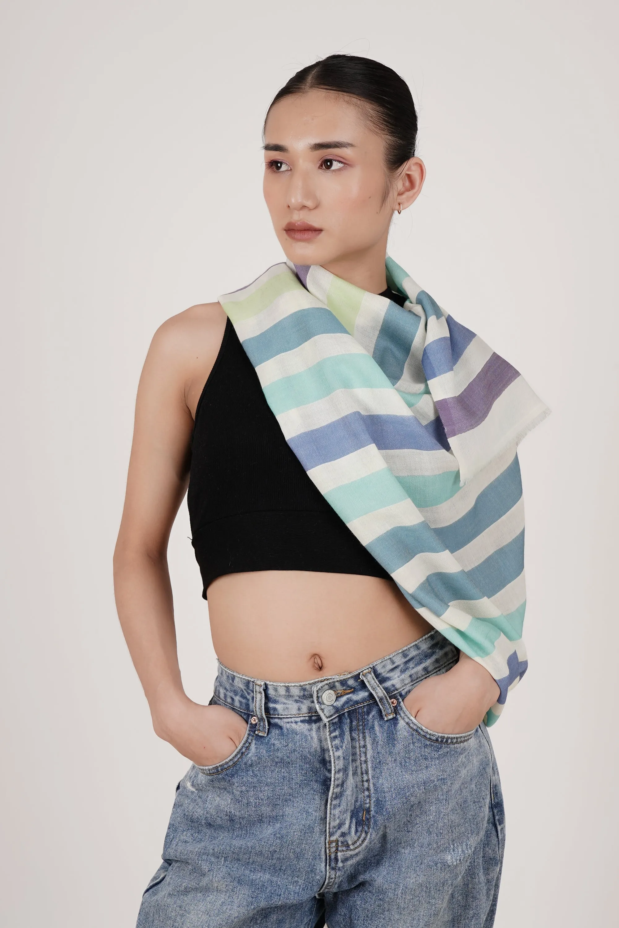 100% Cotton Scarf with Stripes