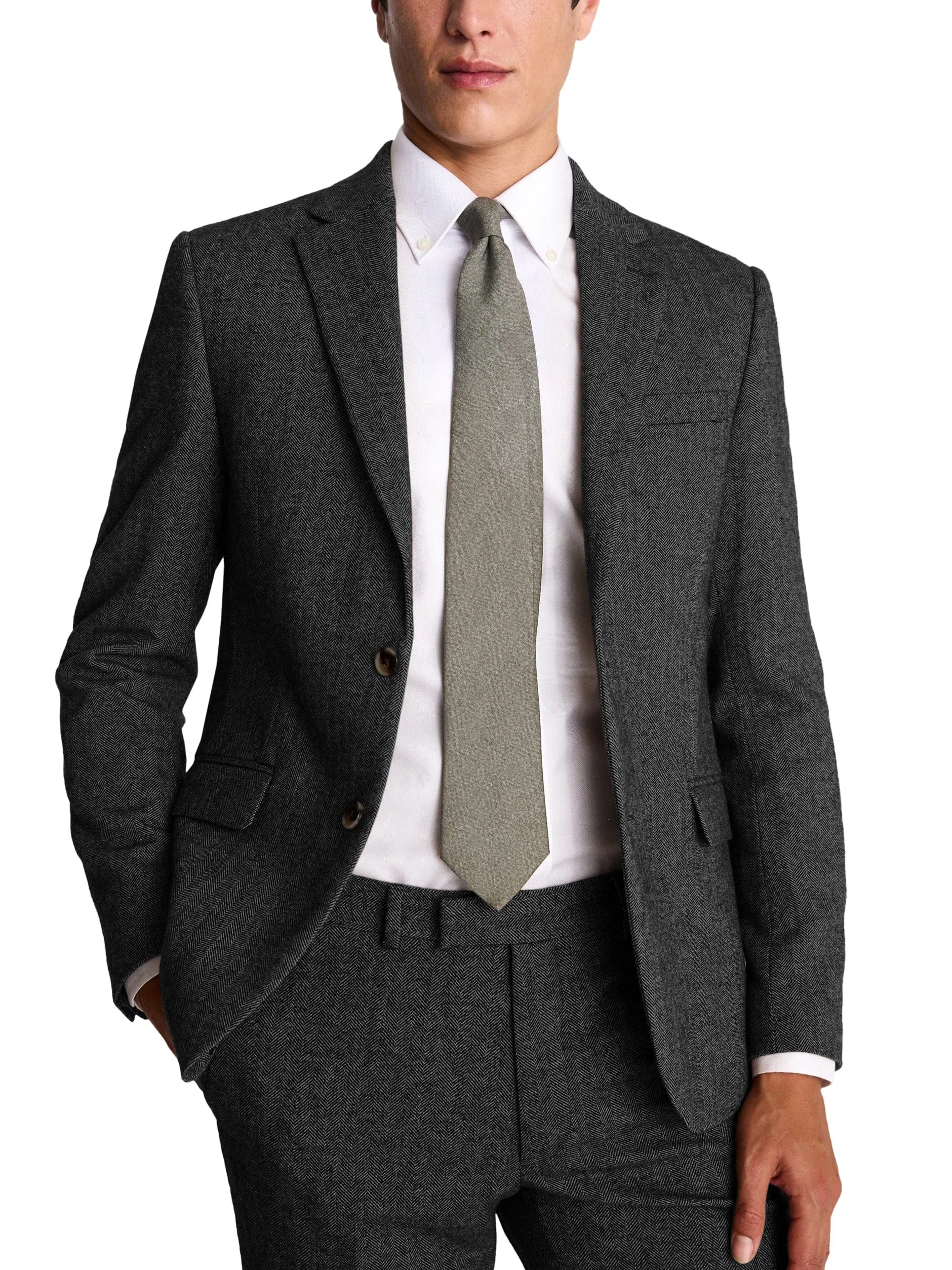 2 Piece Business Casual Notch Lapel Double Button Slim Fit Men Suit (Blazer Pants)