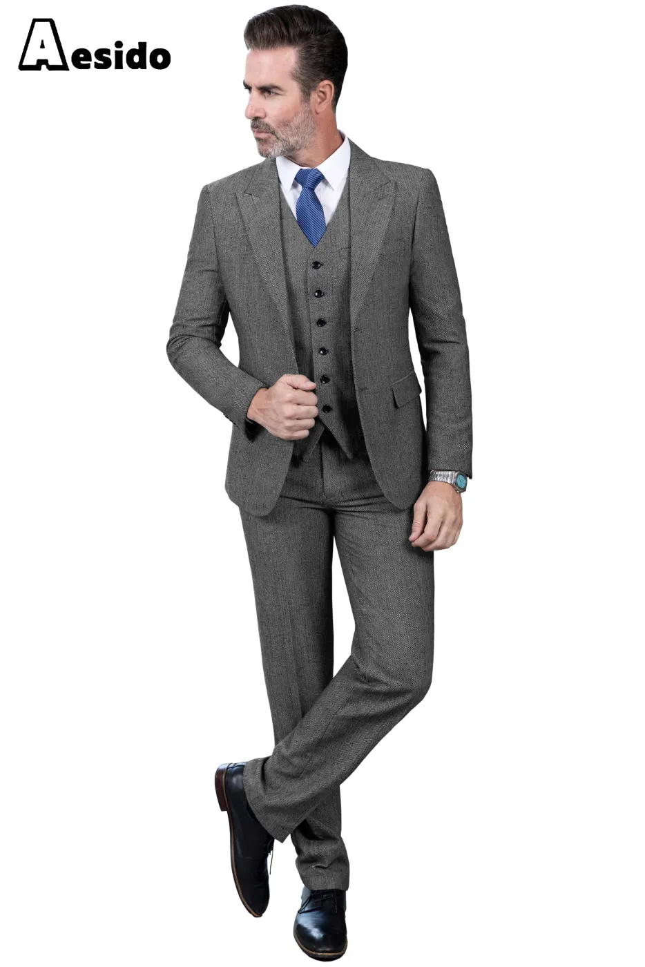 3 Piece Business Peak Lapel Men's Suit (Blazer Vest Pants)