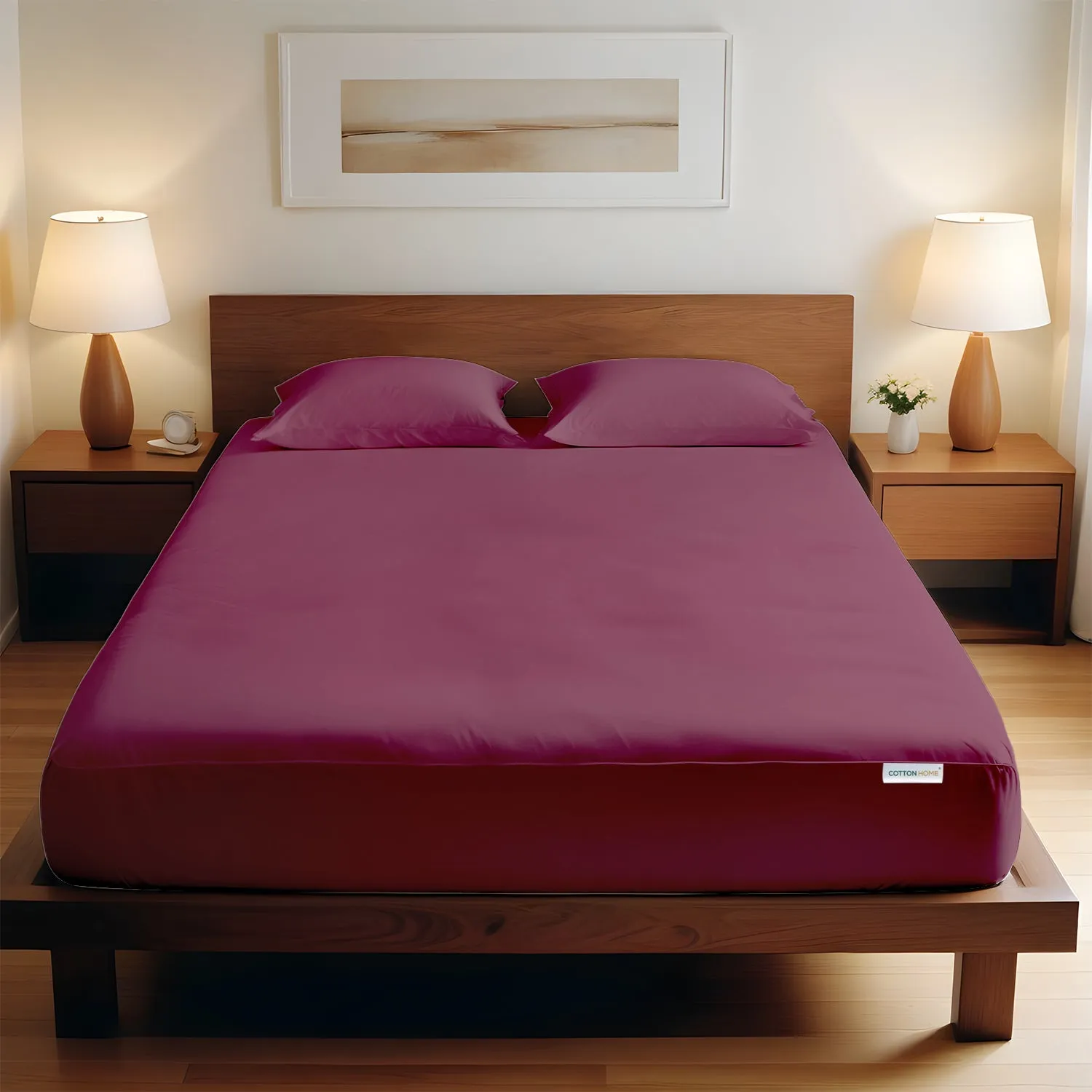 3 Piece Fitted Sheet Set Super Soft Burgundy Super King Size 200x200 30cm with 2 Pillow Case