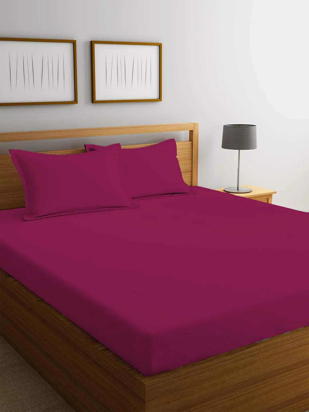 3 Piece Fitted Sheet Set Super Soft Burgundy Super King Size 200x200 30cm with 2 Pillow Case