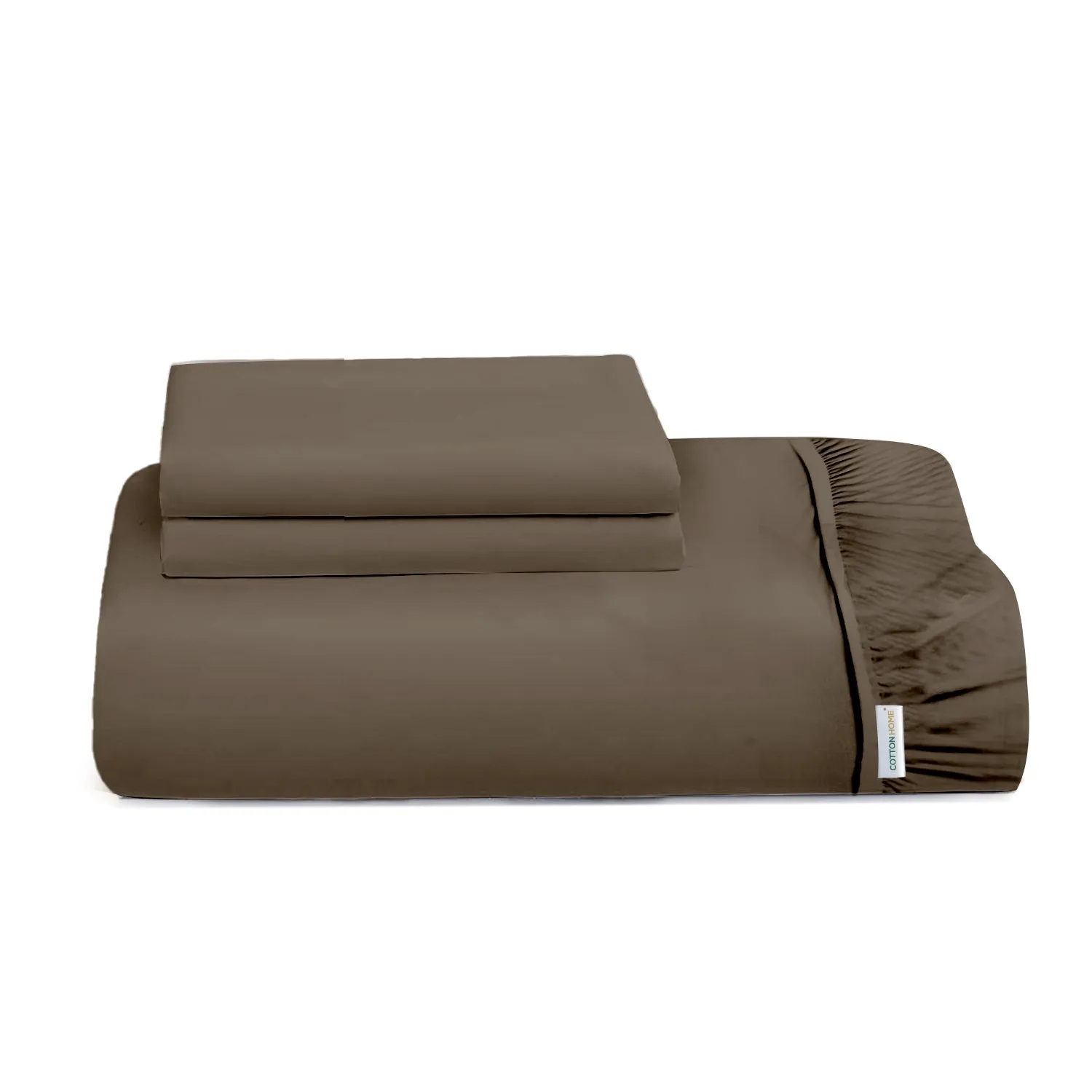 3 Piece Fitted Sheet Set Super Soft Khaki Twin Size 160x200 30cm with 2 Pillow Case