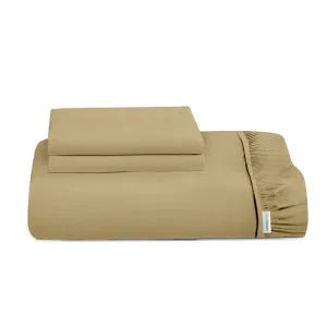 3 Piece Fitted Sheet Set Super Soft Mustard Super King Size 200x200 30cm with 2 Pillow Case