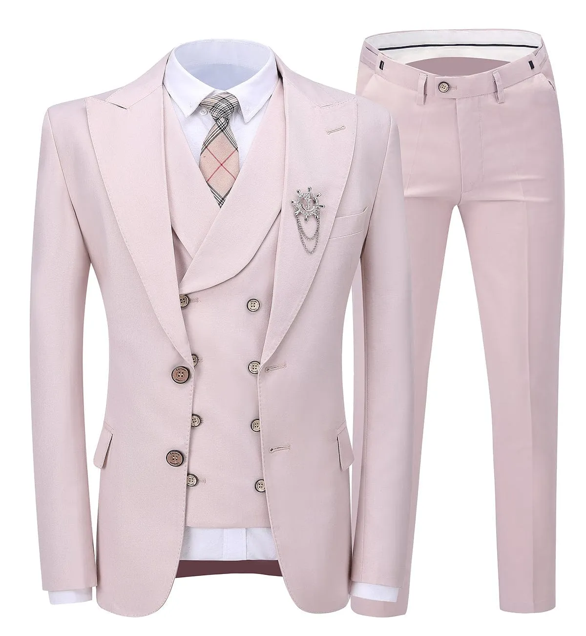 3 Pieces Business Mens Suit Peak Lapel Blazer Formal (Blazer vest Pants)