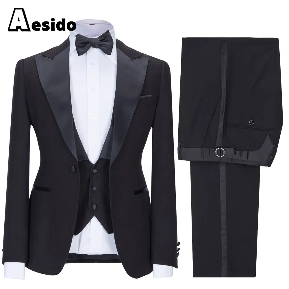 3 Pieces Peak Lapel Flat Mens Suit (Blazer vest Pants)