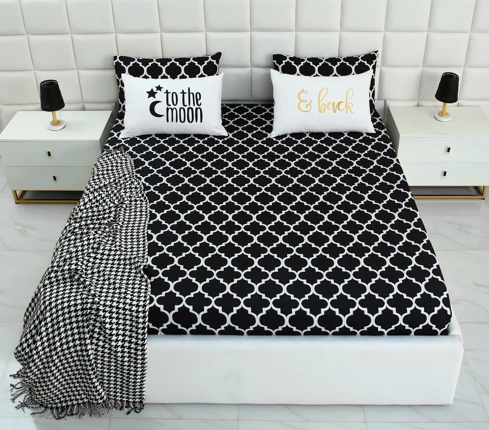 5 PCs Fitted Bed Sheet With Text Pillows-Couple Set CS07