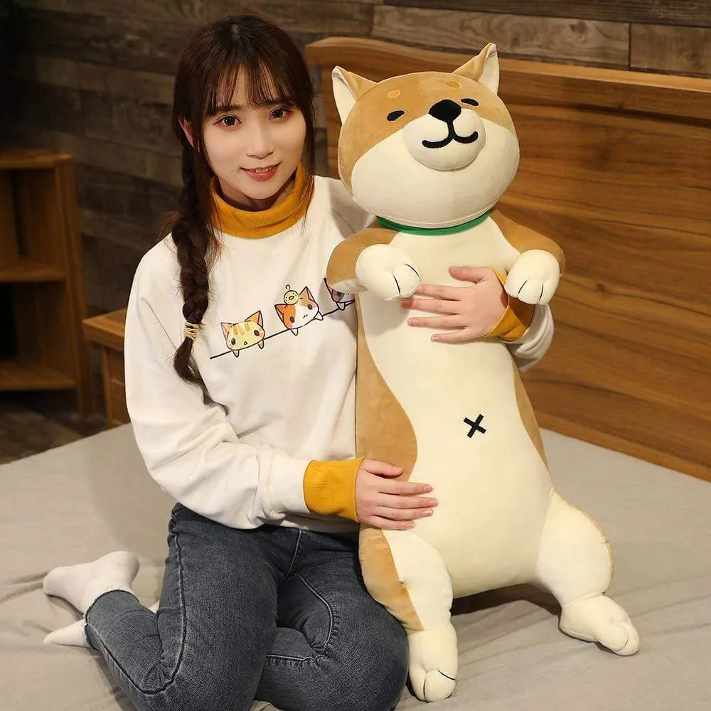 60-120cm Cute Shiba Inu Dog & Cat Plush Toys Stuffed Long Animals Sleep Boyfriend Pillow Doll Office Cushion Kids Girls Gift