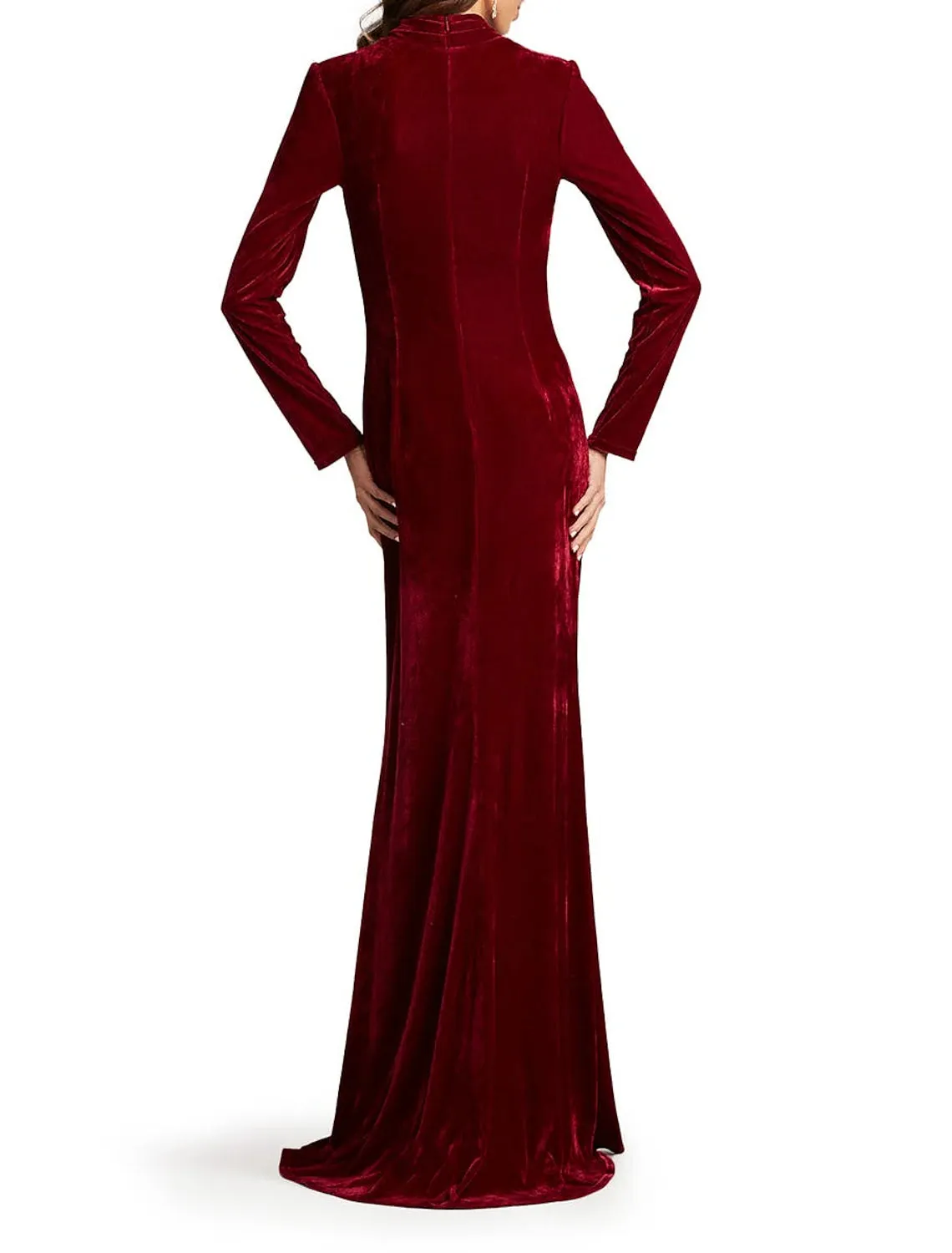 A-Line Mother of the Bride Dress Formal Wedding Guest Party Elegant V Neck Floor Length Velvet Long Sleeve with Split Front Ruching