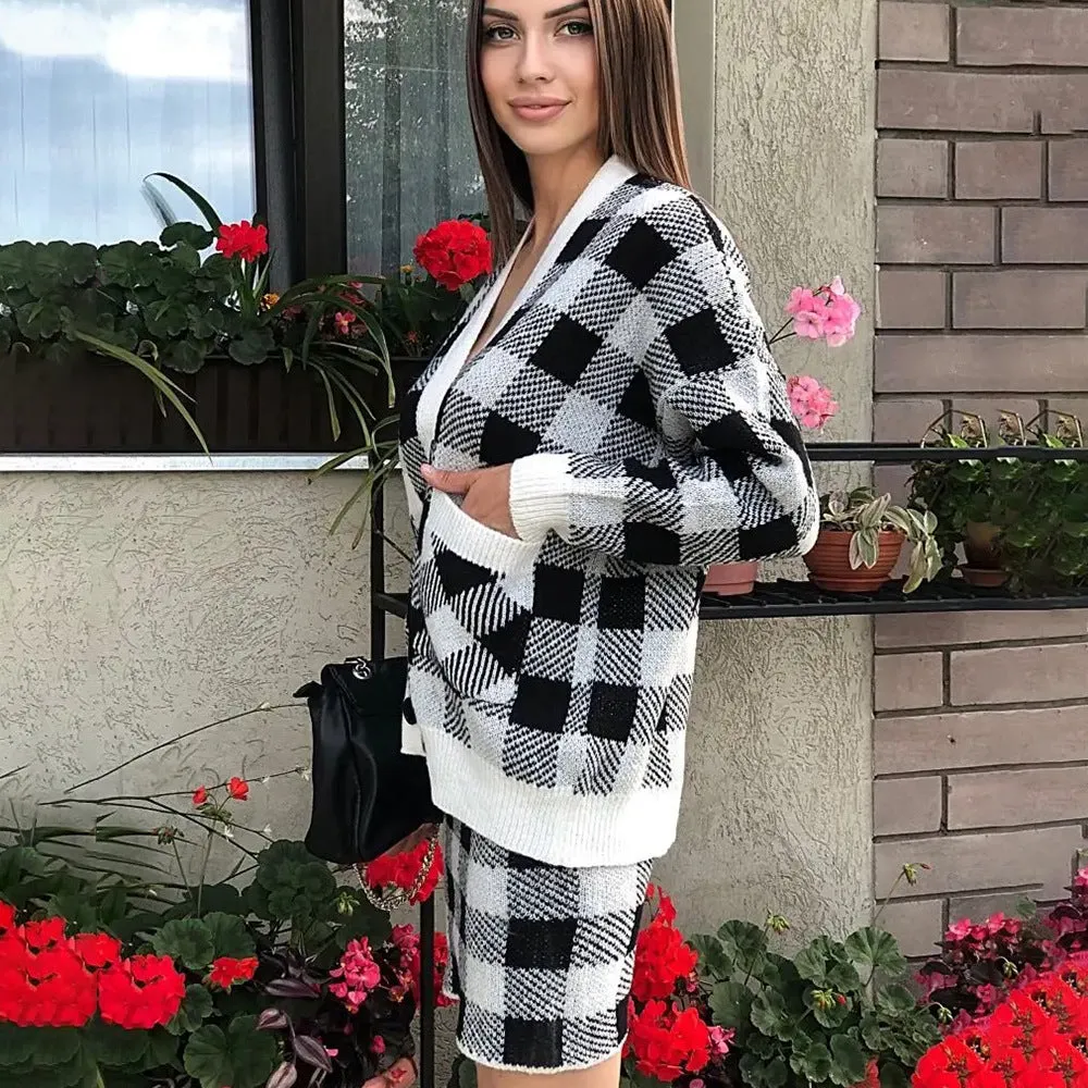 AliExpress Knitted Set 2024 Autumn Winter New Loose Plaid Pocket Casual Sweater Women’s Set Suit