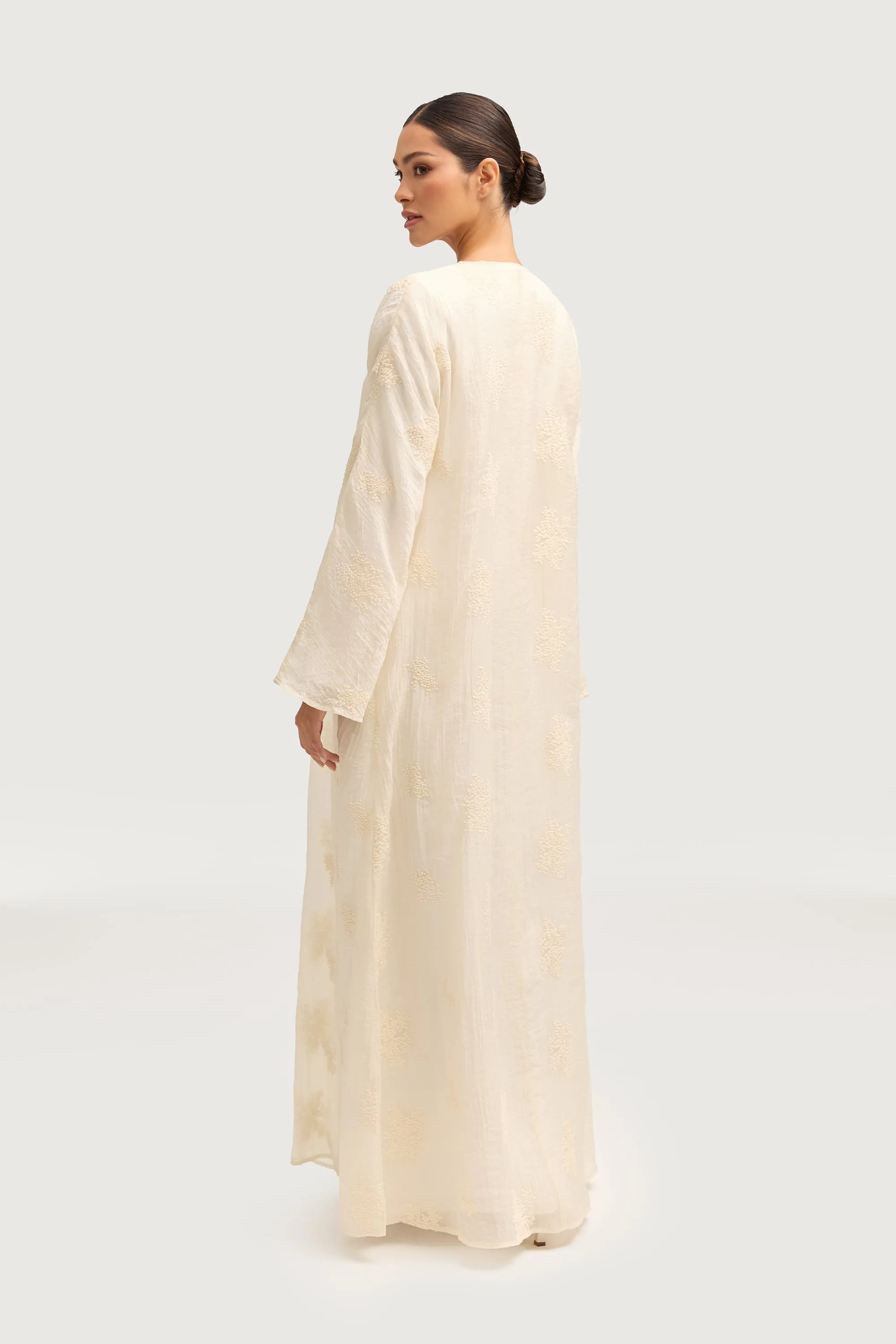 Assiya Embroidered Open Abaya - White