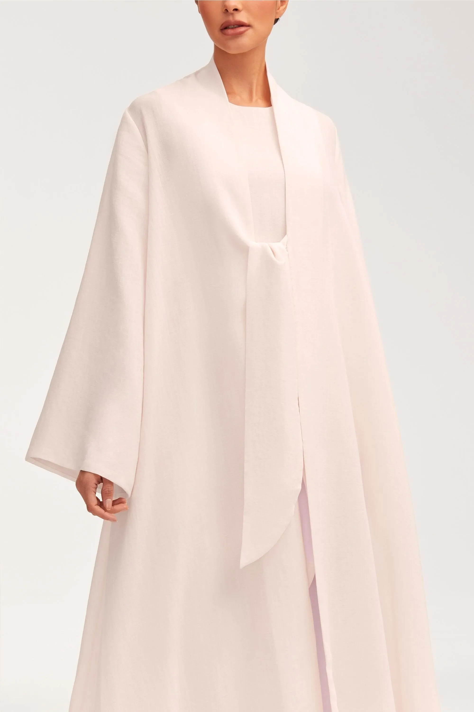 Azka Tie Front Abaya - Unbleached