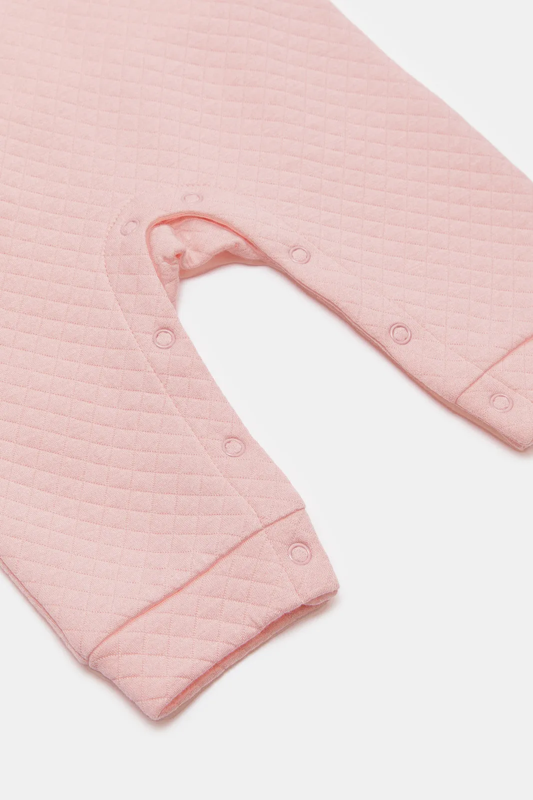 Babies Pink And White Textured Dungaree Set (2 Piece)