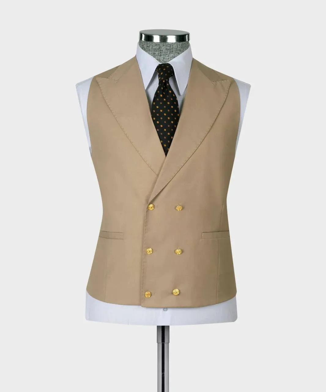 Beige 3 Piece Wool Suit with Gold Button