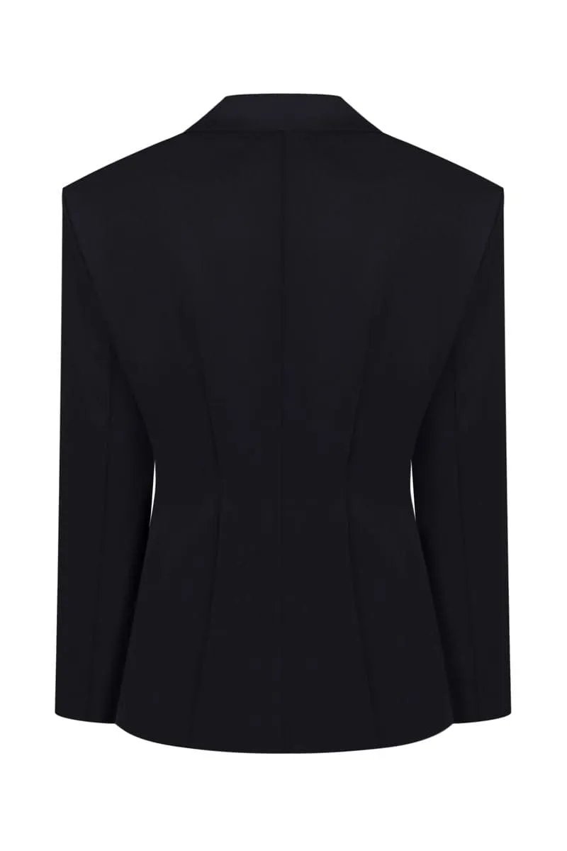 BLACK BARCODE FITTED BLAZER