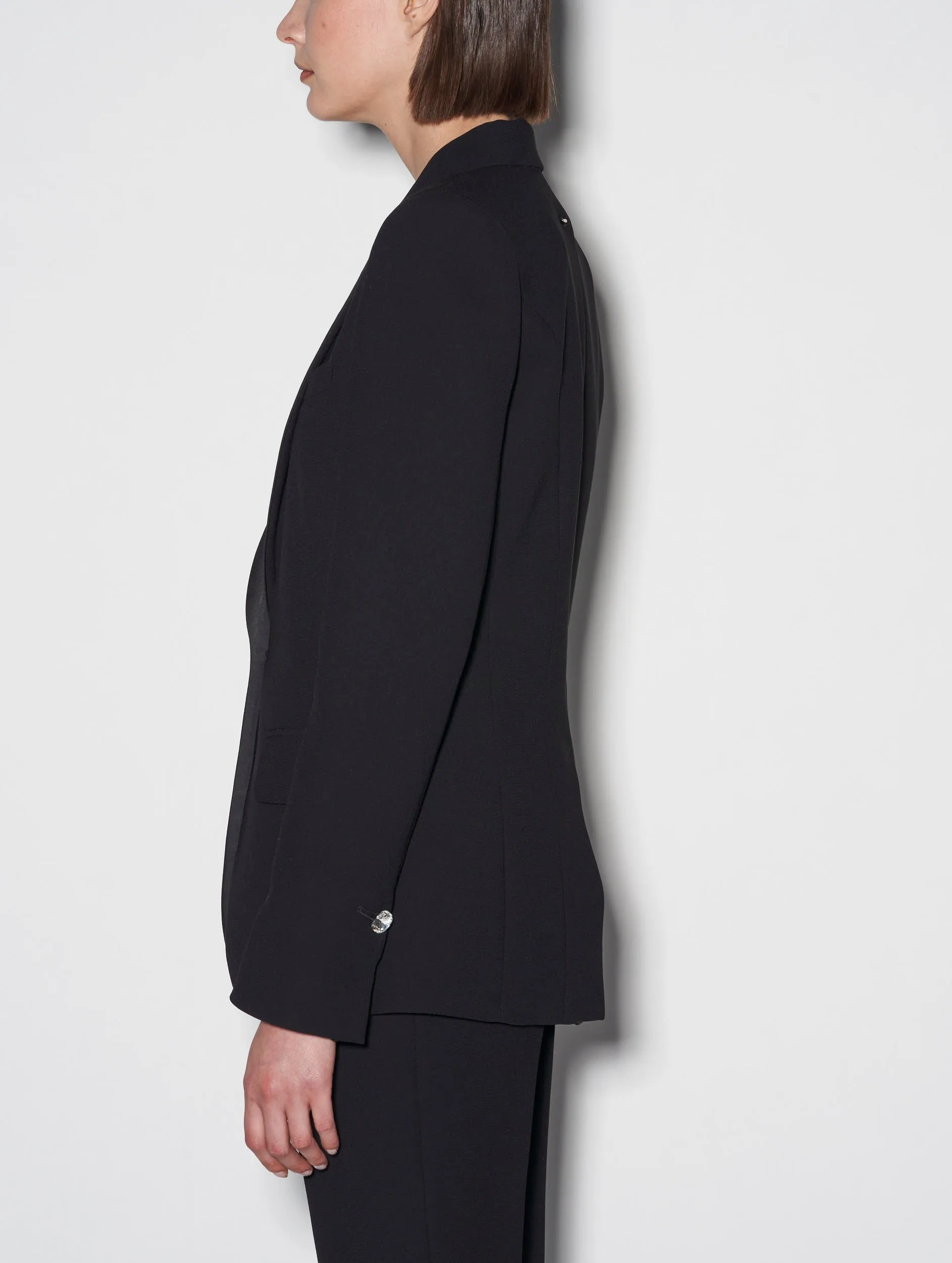 Black crepe suit jacket with zip sleeves