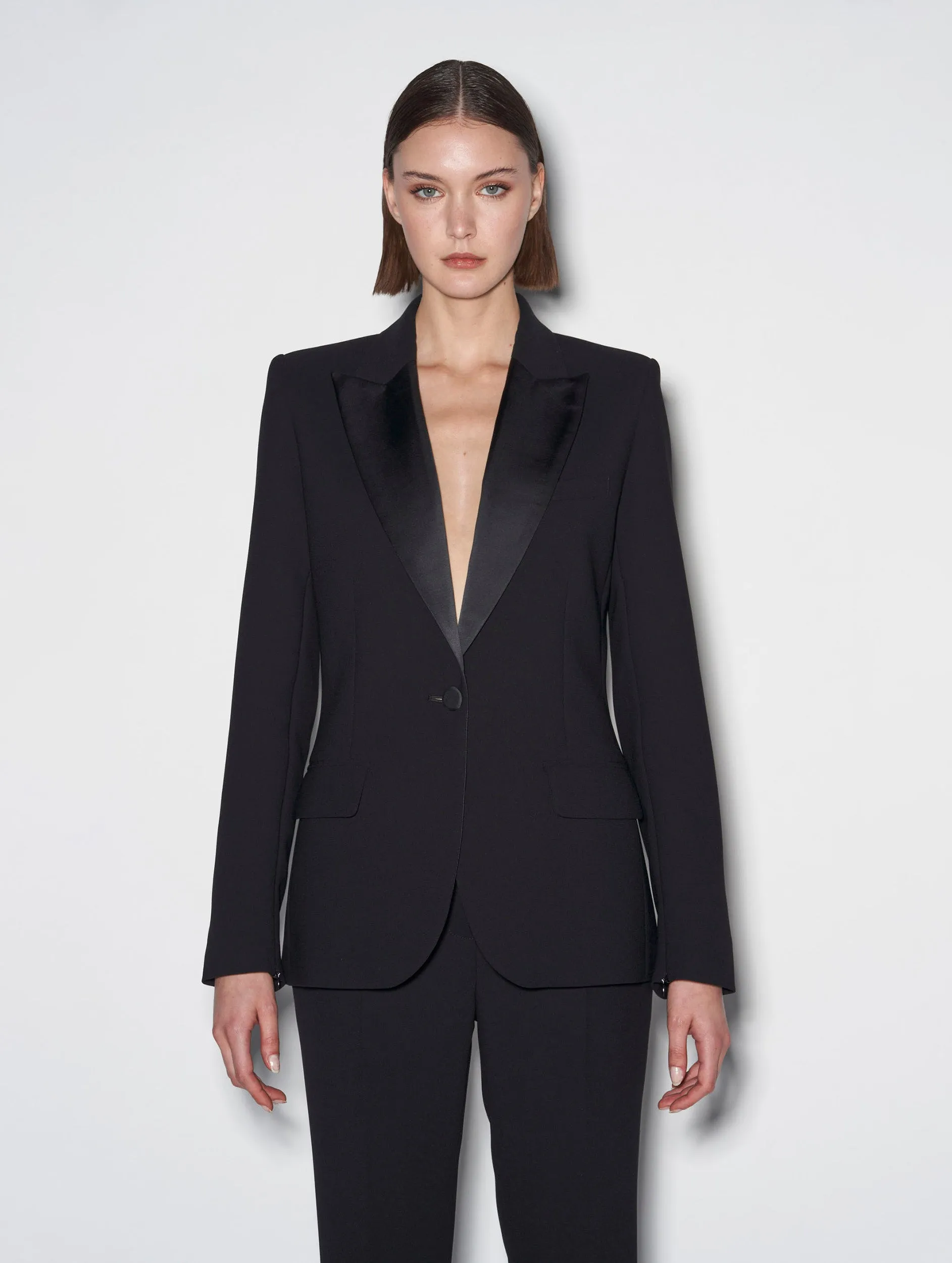 Black crepe suit jacket with zip sleeves