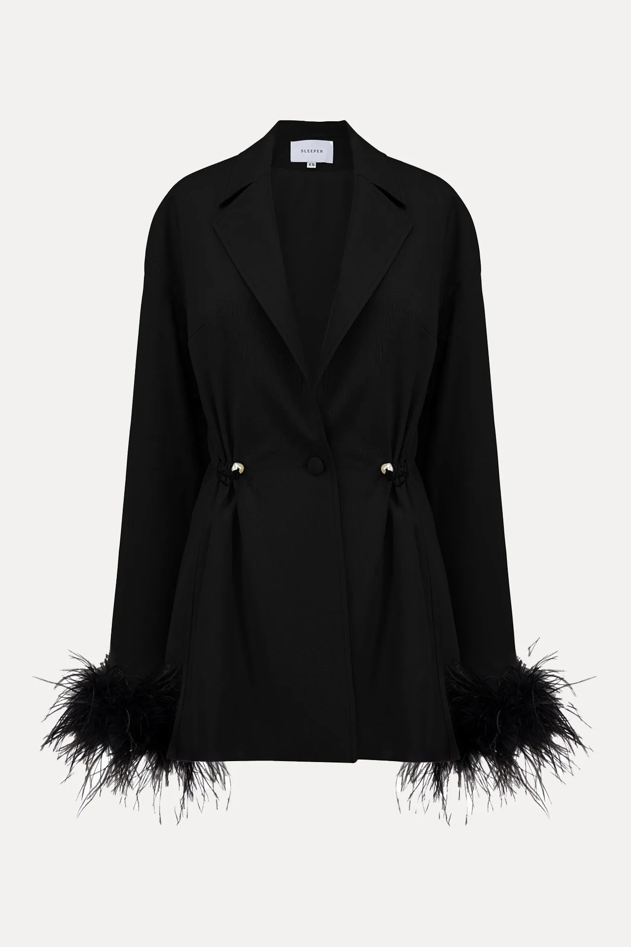 Black Girl With Pearl Button Blazer with Feathers