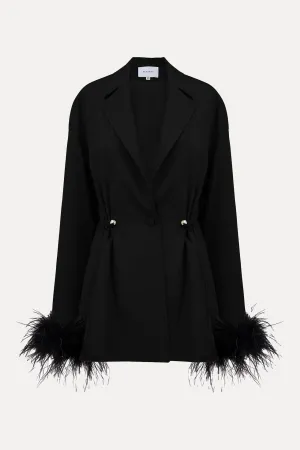 Black Girl With Pearl Button Blazer with Feathers