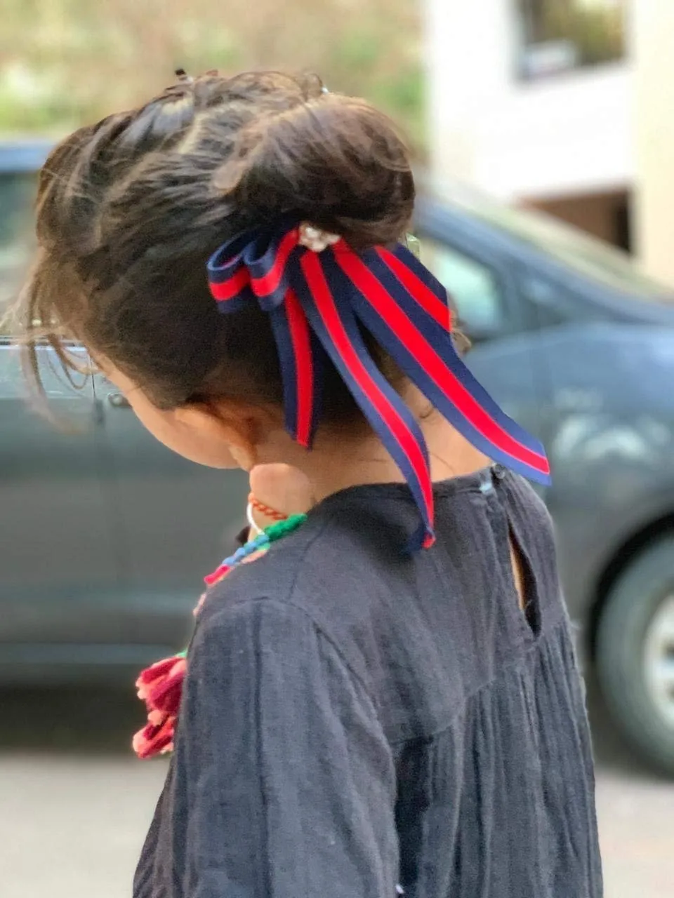 Blue and Red Stripes Two in One Hair Clip and Broach