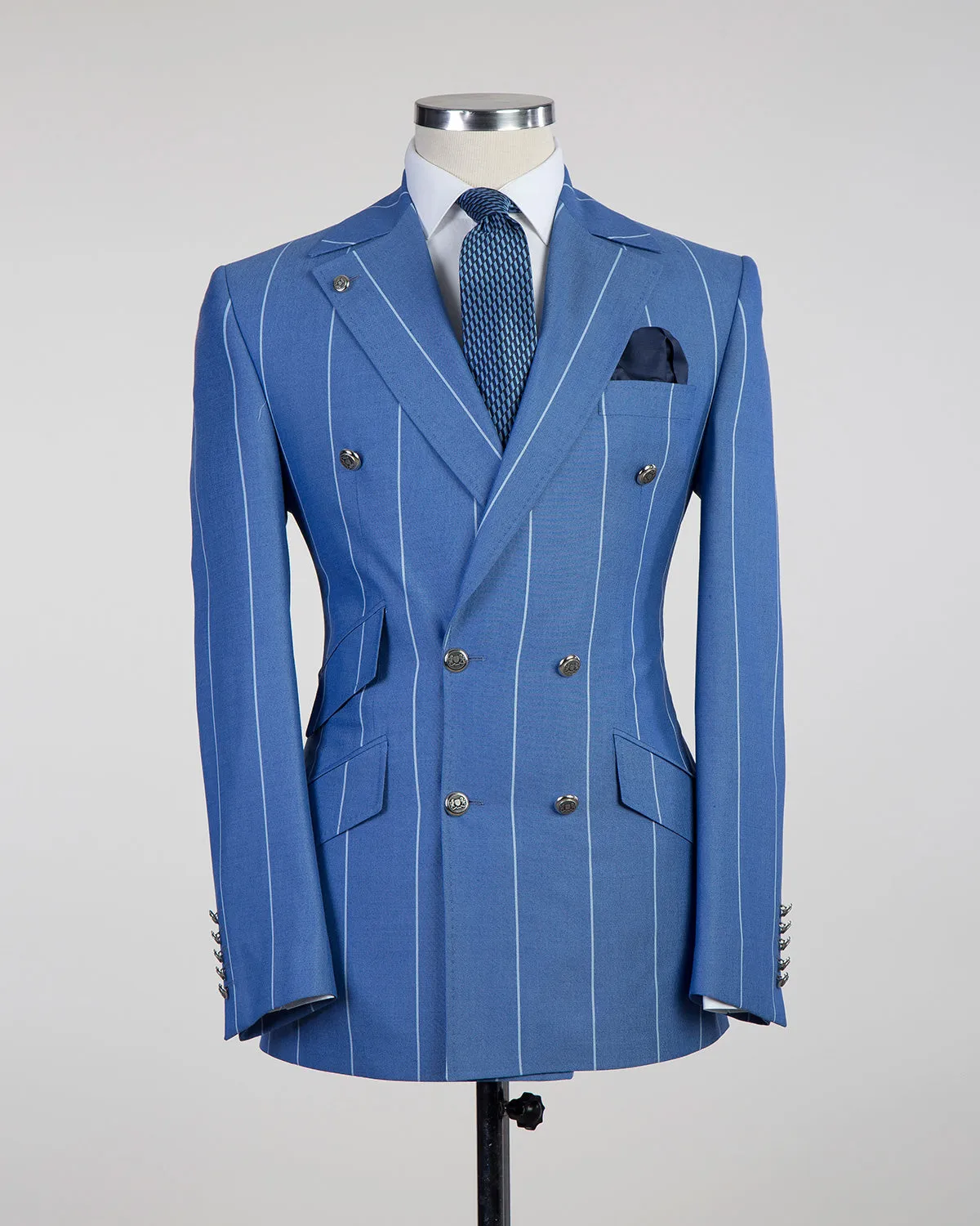 Blue Striped Suit Double Breasted