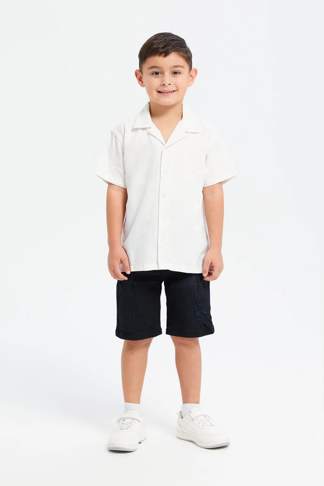 Boys Black Ripped 5 Pocket Short