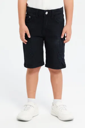 Boys Black Ripped 5 Pocket Short