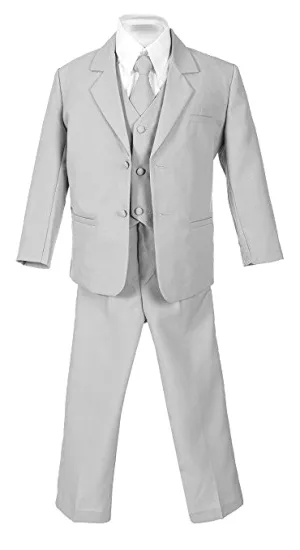 Boys Suit 5-Piece Set With Shirt And Vest 100% Polyester - Silver