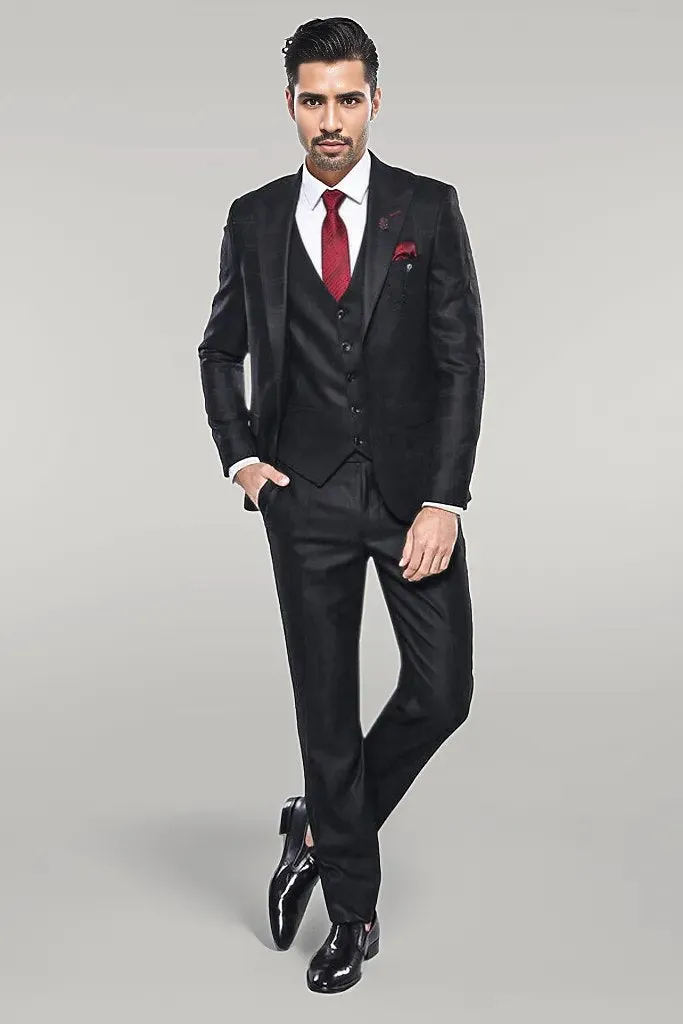 Checked Vested Black Suit | Wessi