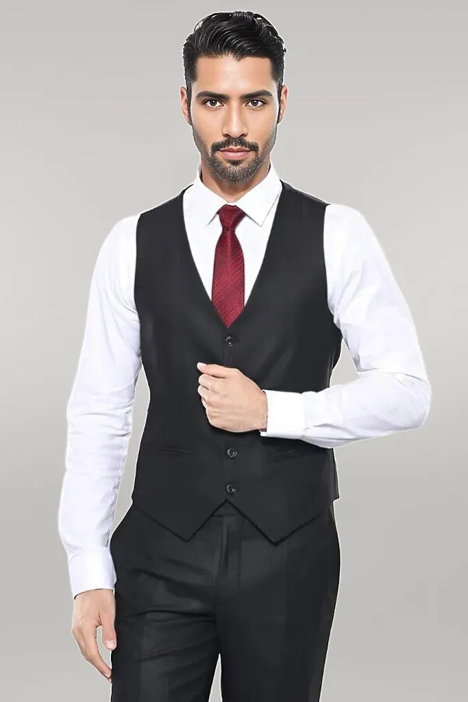 Checked Vested Black Suit | Wessi