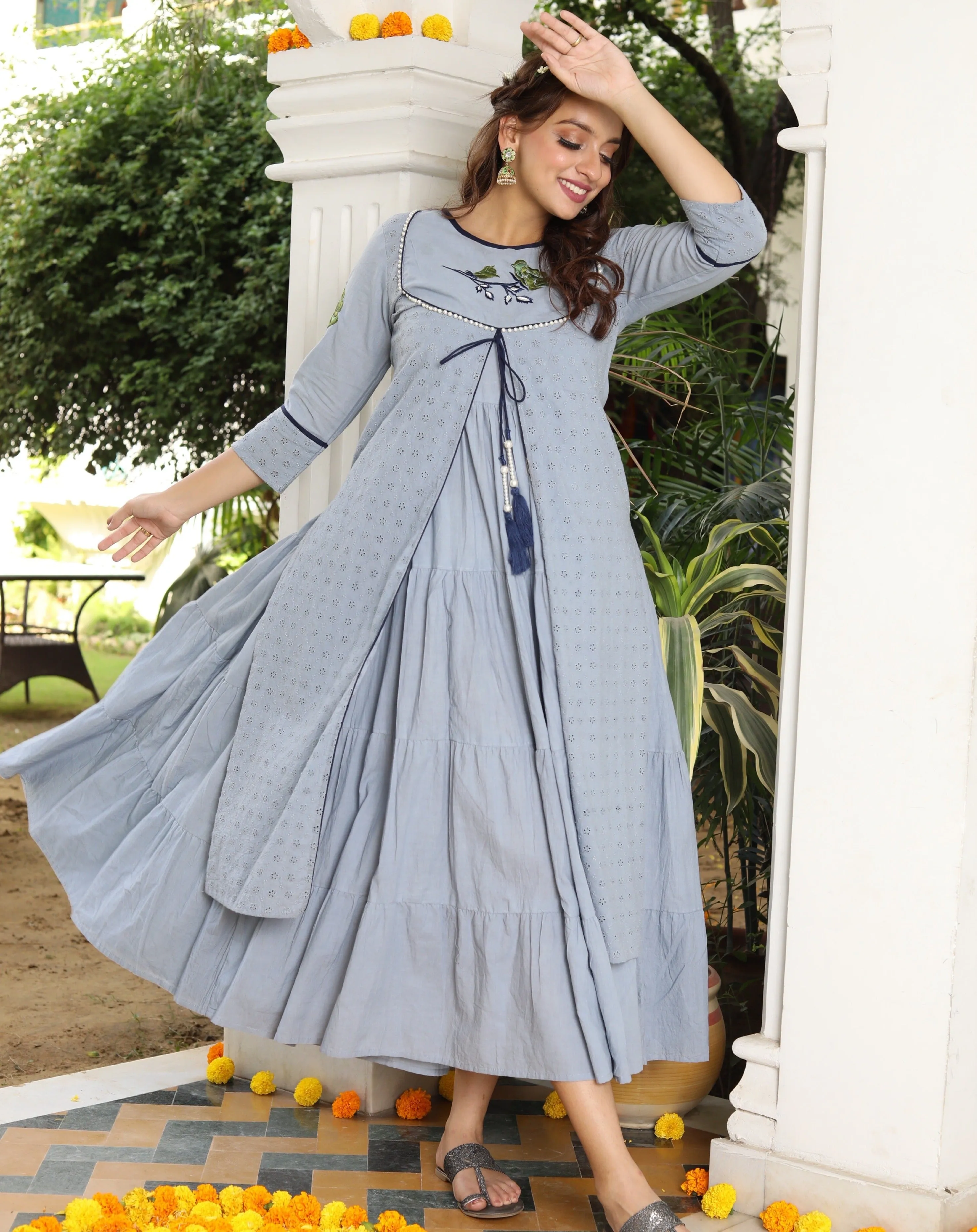 Chikankari Charmer Grey Dress