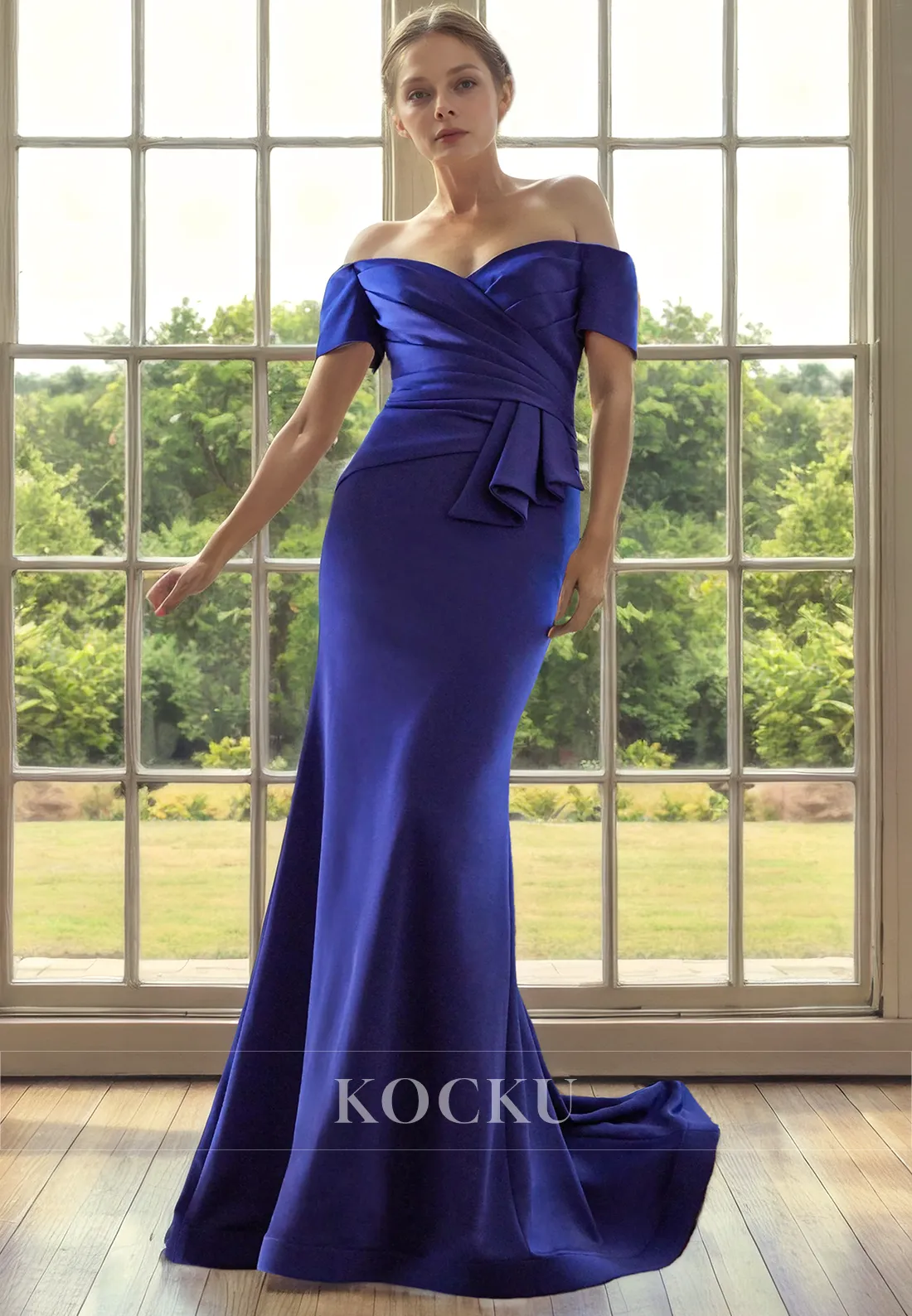 Classic & Timeless Off-Shoulder Mermaid Satin Cocktail Mother of the Bride Dress