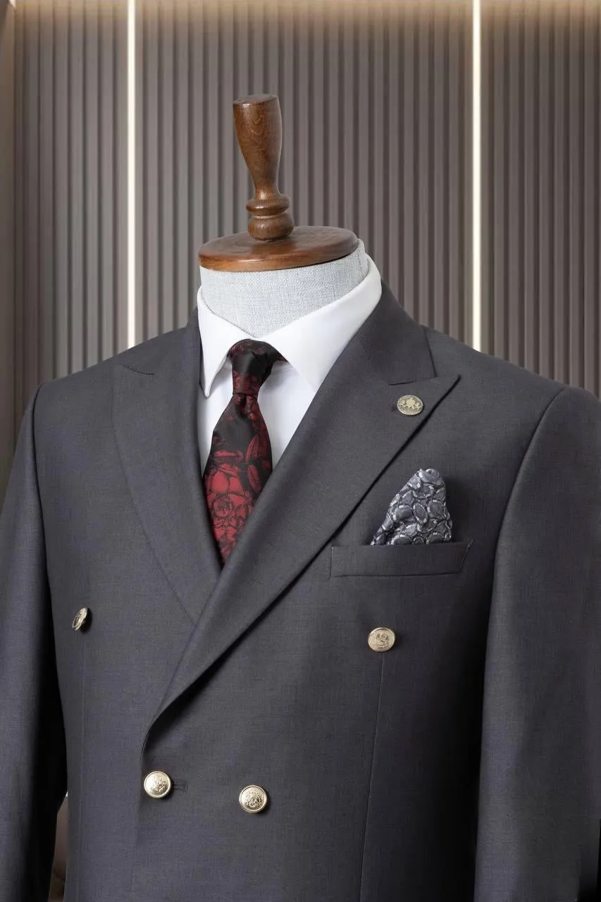 Classic Dark Ash Double-Breasted Suit for Men - Elegant Tailoring and Timeless Style