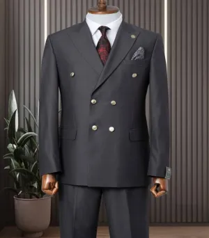 Classic Dark Ash Double-Breasted Suit for Men - Elegant Tailoring and Timeless Style