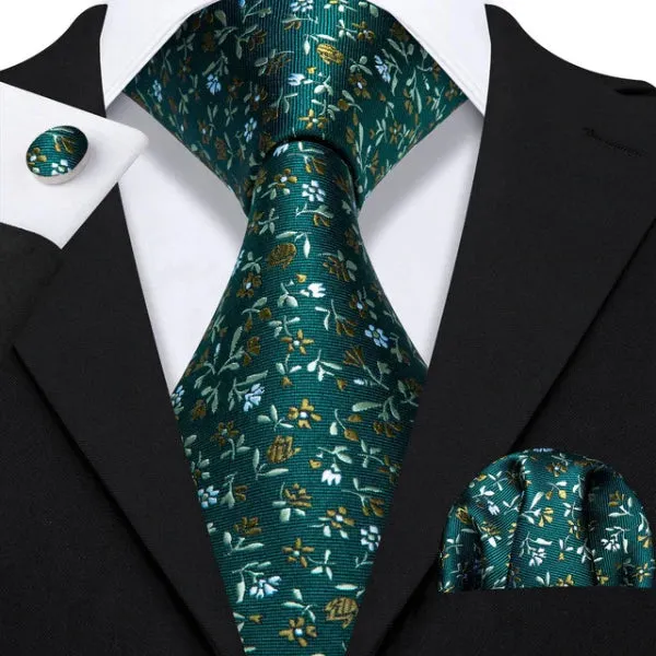 Classy Men Green Flower Silk Tie