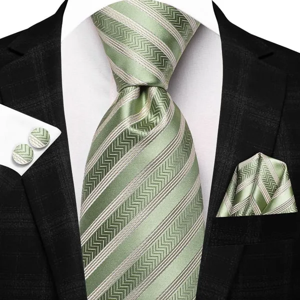 Classy Men Sage Green Striped Silk Tie