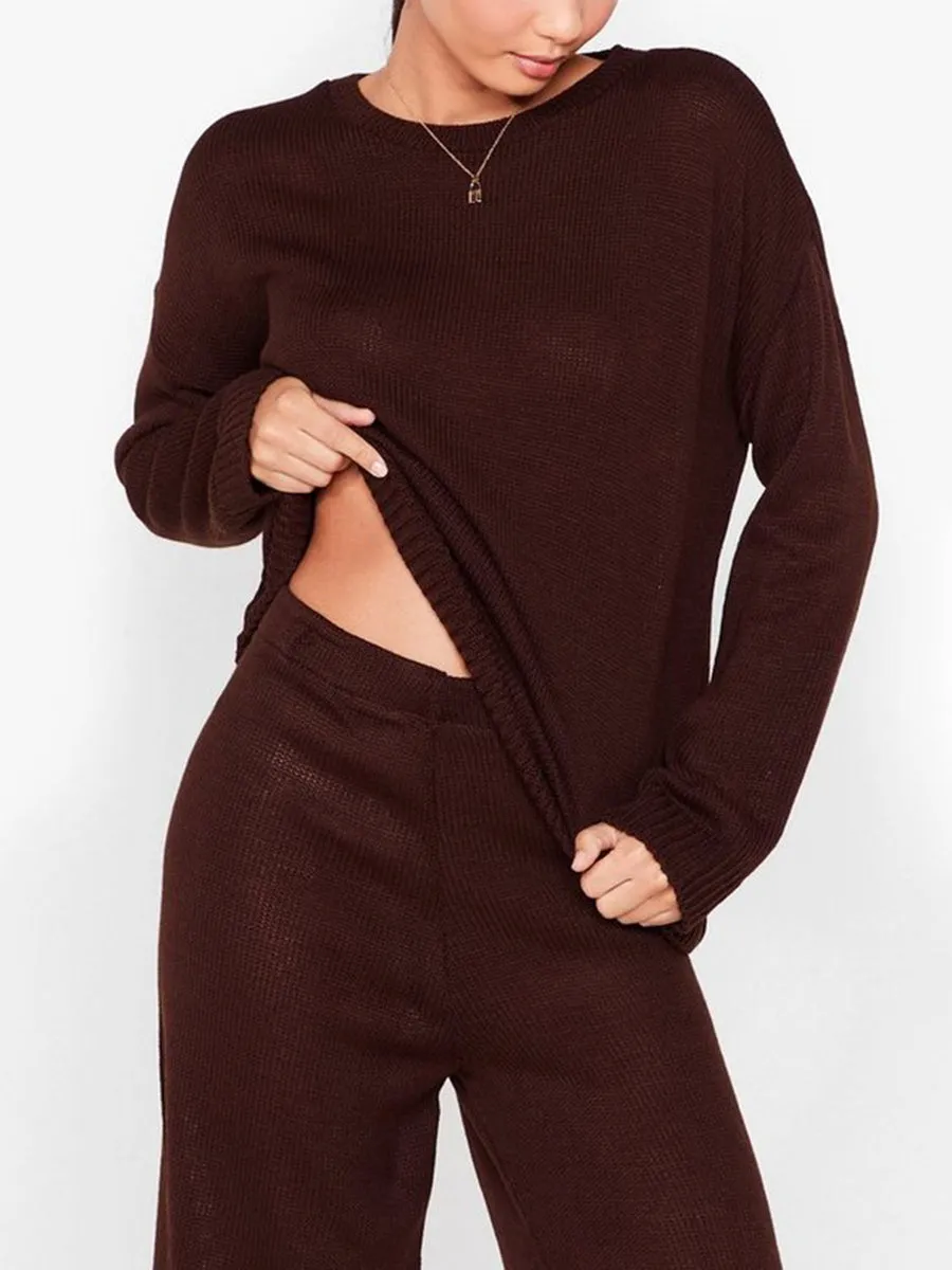 Comfortable Home Loose Solid Color Women'S Knitted Suit