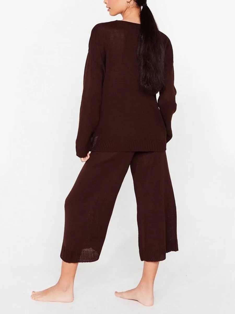 Comfortable Home Loose Solid Color Women'S Knitted Suit