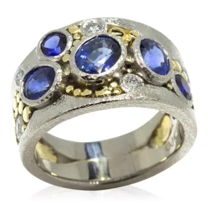 Custom River Pebbles Ring with sapphires and diamonds