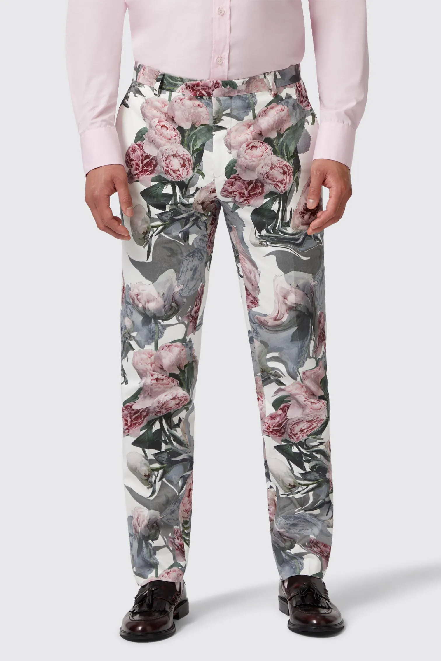 Dali Skinny Fit White Cotton Floral Trousers