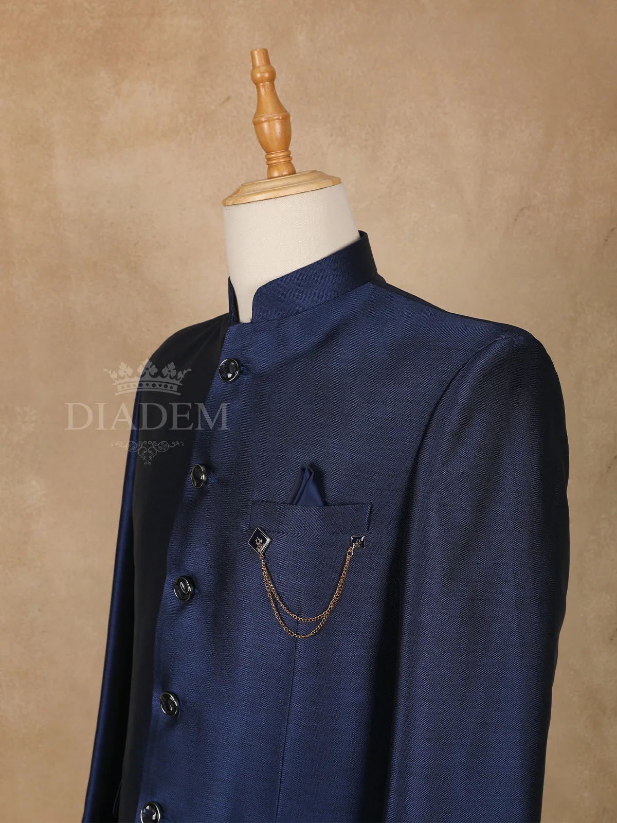 Dark Blue Solid Jodhpuri Men's Suit