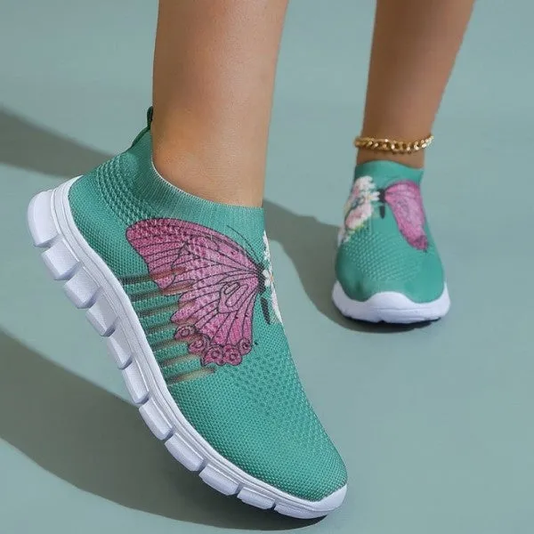 deanwangkt - Cyan Casual Patchwork Printing Round Comfortable Shoes