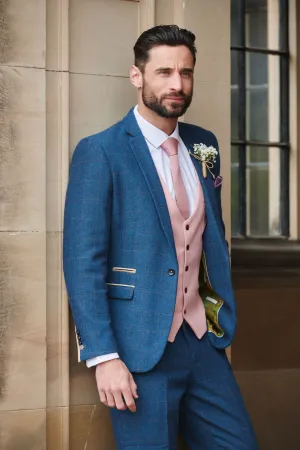 DION - Blue Tweed Check Suit With Kelvin Pink Waistcoat