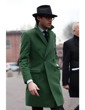 Double Breasted Dark Olive Green Long Overcoat