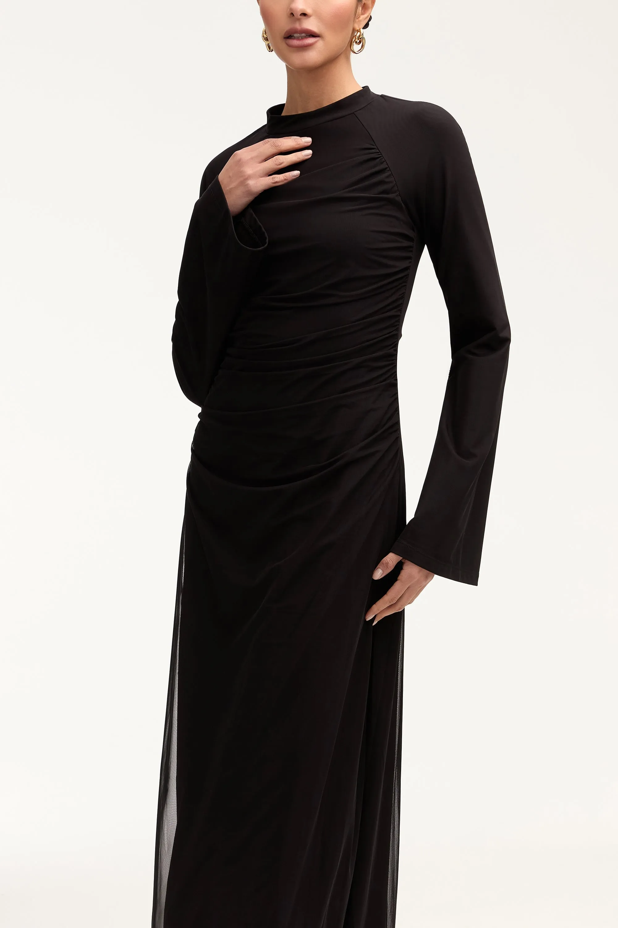 Emilia Rouched Mesh Maxi Dress - Black