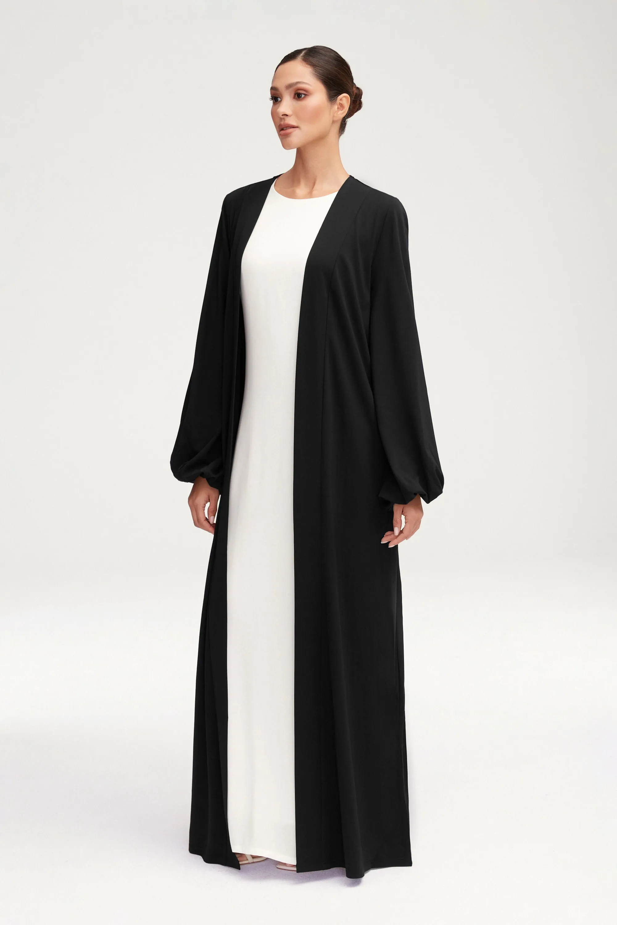 Essential Jersey Open Abaya - Black