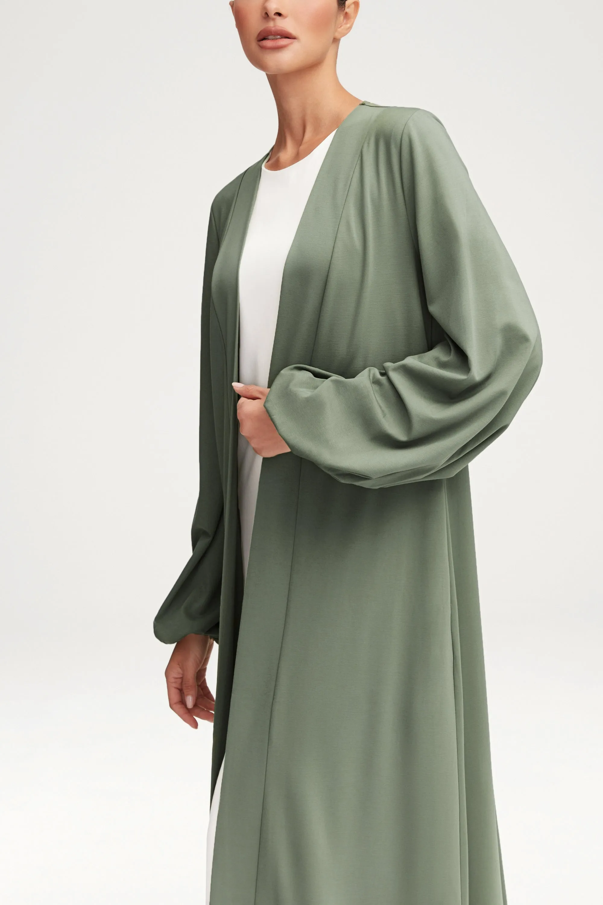 Essential Jersey Open Abaya - Sage