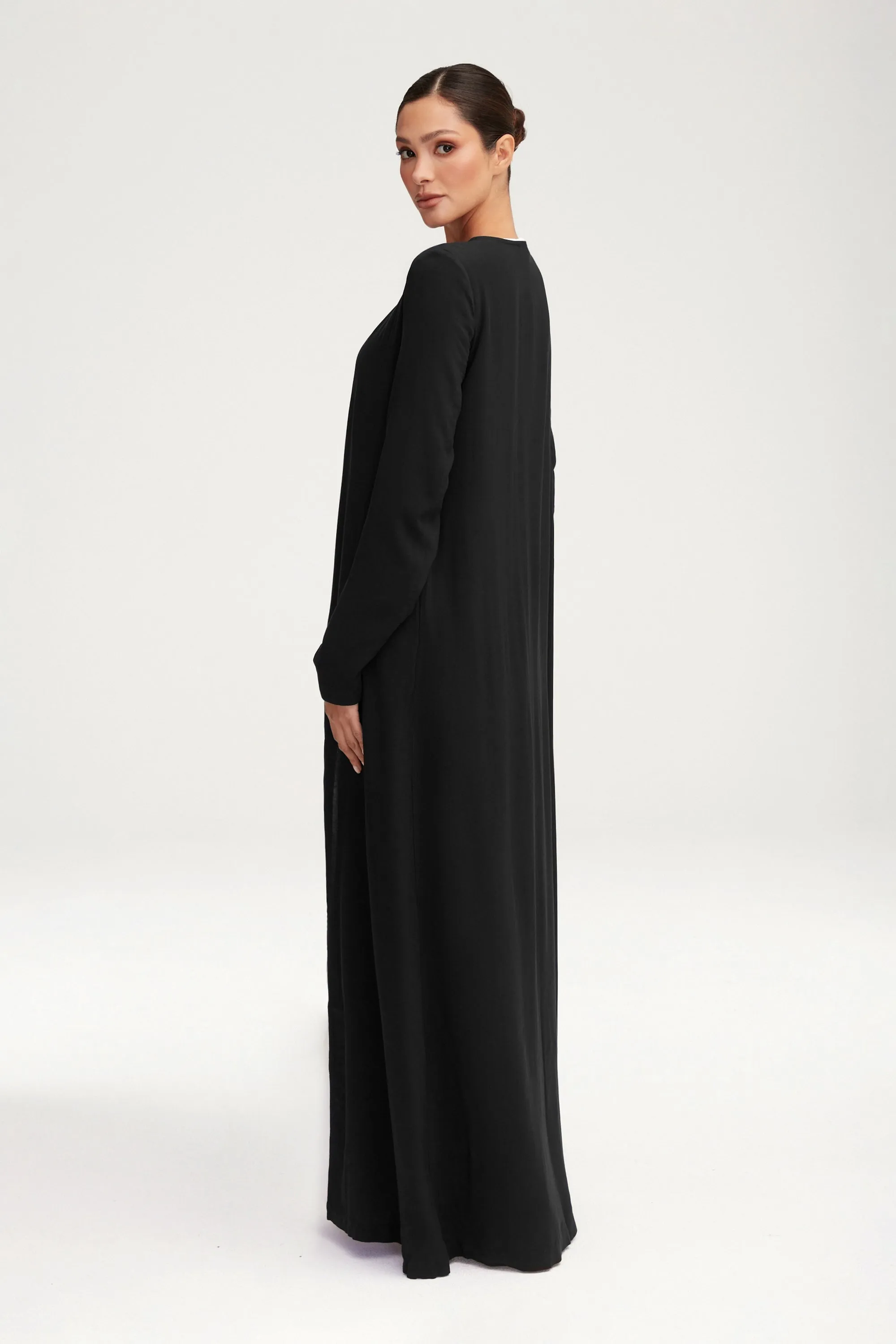 Essential Woven Open Abaya - Black